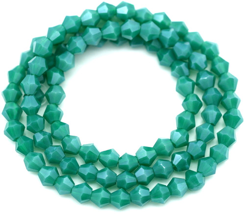 Approx. 13" Strand 4mm Crystal Faceted Bicone Beads, Opaque Teal Green AB