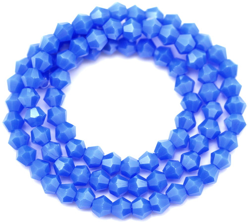 Approx. 13" Strand 4mm Crystal Faceted Bicone Beads, Opaque Cornflower Blue Shimmer