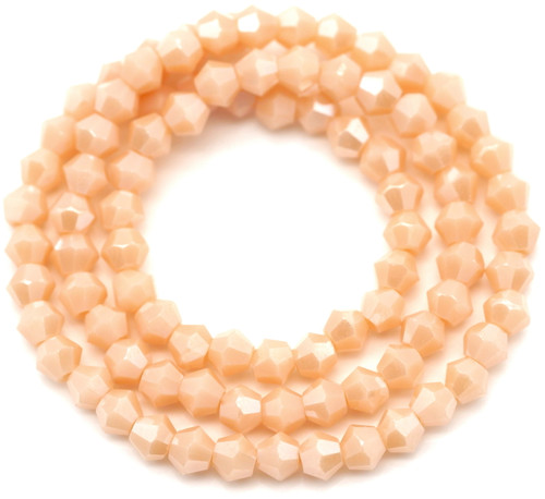 Approx. 13" Strand 4mm Crystal Faceted Bicone Beads, Opaque Apricot Shimmer
