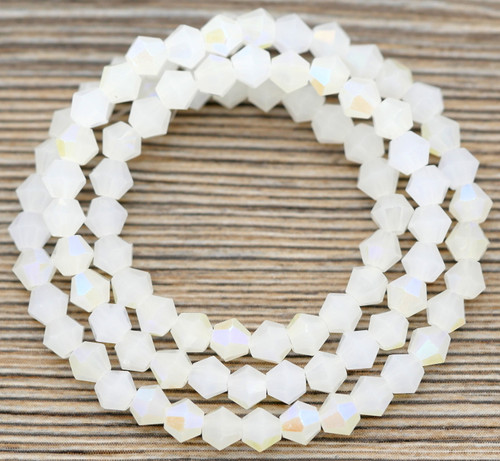Approx. 13" Strand 4mm Crystal Faceted Bicone Beads, White Jade AB
