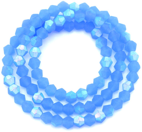 Approx. 13" Strand 4mm Crystal Faceted Bicone Beads, Matte Cornflower Jade AB