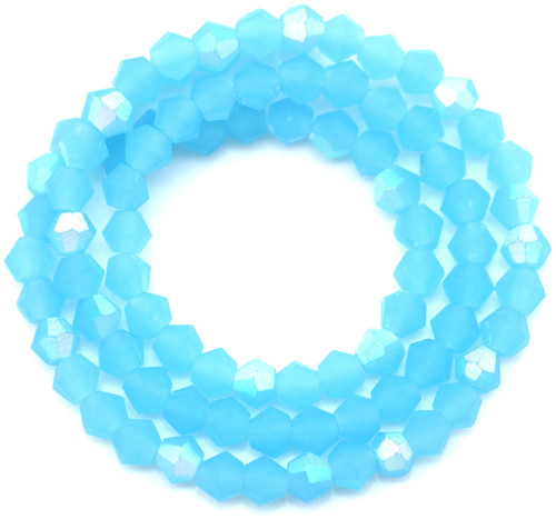Approx. 13" Strand 4mm Crystal Faceted Bicone Beads, Matte Aqua Jade AB