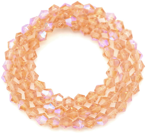 Approx. 13" Strand 4mm Crystal Faceted Bicone Beads, Transparent Vintage Rose AB