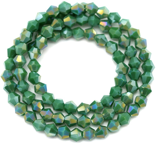 Approx. 13" Strand 4mm Crystal Faceted Bicone Beads, Opaque Dark Sea Green AB