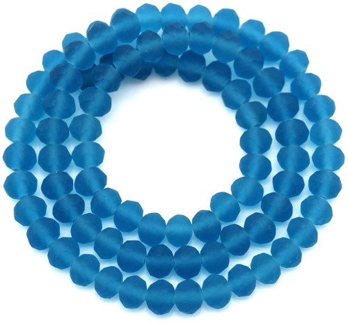 Approx. 16.5" Strand 6x5mm Crystal Faceted Rondelle Beads, Matte Capri Blue
