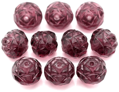 10pc 7x8mm Czech Fire-Polished Glass Rose-Cut Cathedral Beads, Amethyst