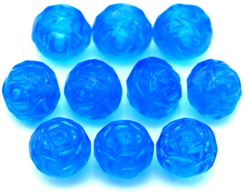 10pc 7x8mm Czech Fire-Polished Glass Rose-Cut Cathedral Beads, Transparent Capri Blue