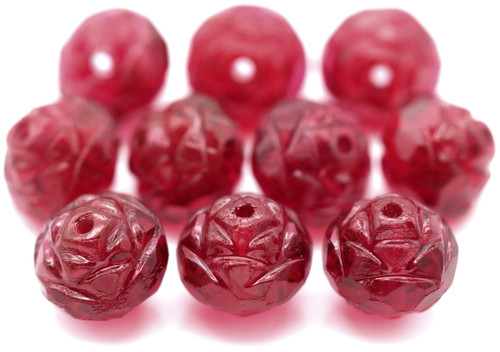10pc 7x8mm Czech Fire-Polished Glass Rose-Cut Cathedral Beads, Transparent Mulberry