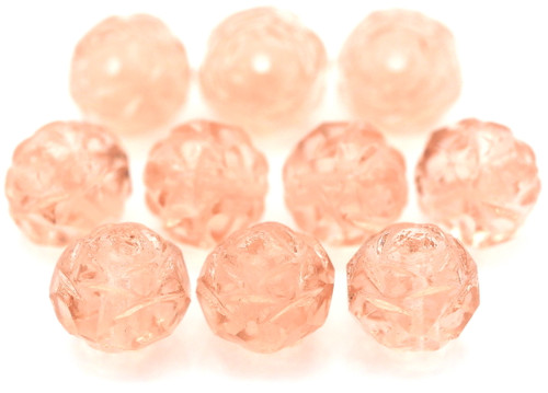 10pc 7x8mm Czech Fire-Polished Glass Rose-Cut Cathedral Beads, Transparent Rosaline