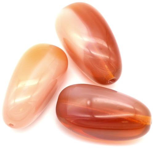 1pc 27x14mm Czech Pressed Glass Pinched Barrel Bead, Peach-Pink Opal (See Photos for Variation)