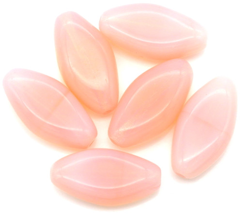 6pc 17x8mm Vintage Czech Pressed Glass Marquise Beads, Pink Opal