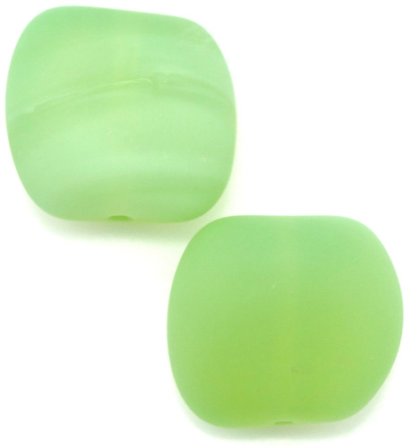 2pc 15x17mm Vintage Czech Pressed Glass Twisted Pillow Beads, Matte Green Opal