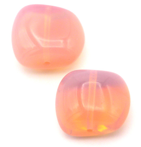 2pc 15x17mm Vintage Czech Pressed Glass Twisted Pillow Beads, Pink Opal