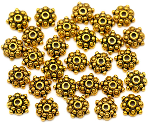10-Gram Bag (about 26pc) 8mm Dotted 4-Point Bead Caps, Antique Gold