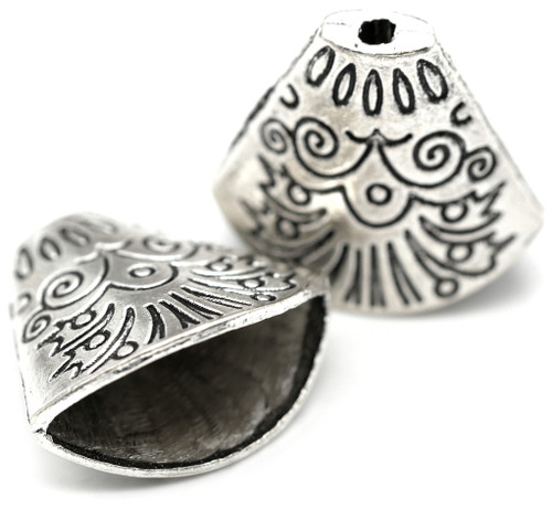 6pc 18x20mm Detailed Bell-Shaped Cone Bead Cap, Antique Silver