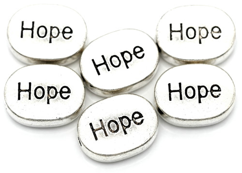 6pc 12x15mm "Hope" Oval Spacer Beads, Antique Silver