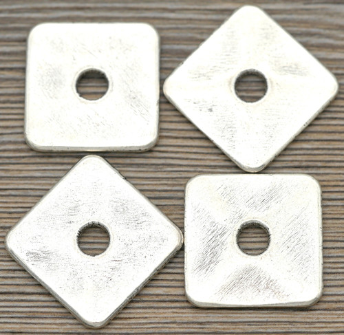 4pc 22mm Wavy Square Washer Spacer Beads, Antique Silver