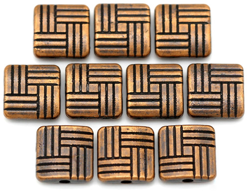 10pc 8mm Woven-Style Square Spacer Beads, Antique Copper