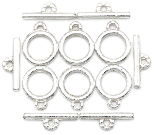 6 Sets 12x10mm Mini Classic Round Toggle Clasps, Silver