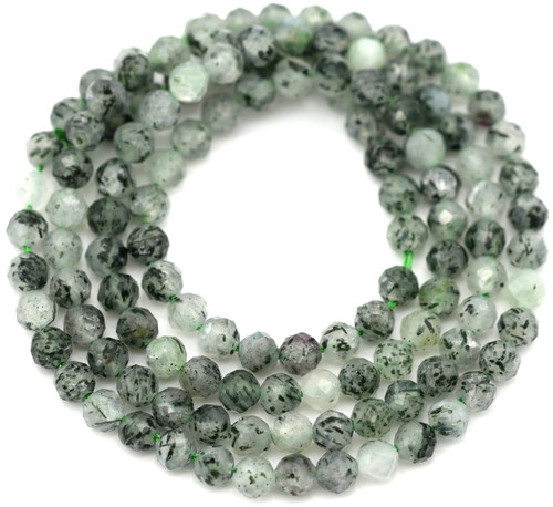 Approx. 15" Strand 3.5mm Green Rutilated Quartz Faceted Round Beads