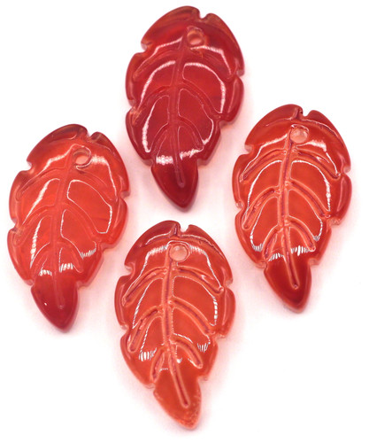 	4pc 18x10mm Glass Leaf Pendant, Red