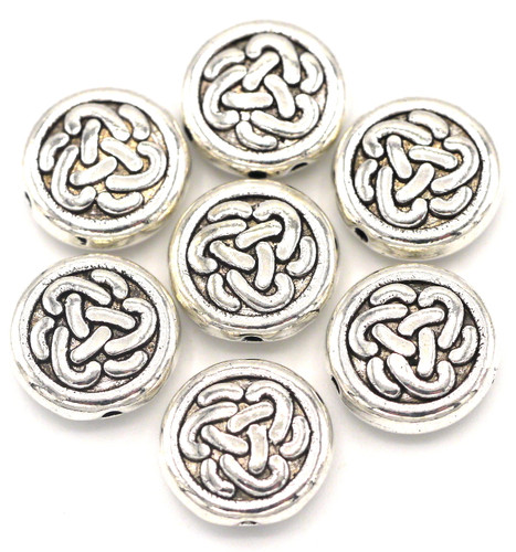 7pc 10mm Celtic Coin Spacer Beads, Antique Silver