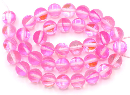 Approx. 15" Strand 10mm Manmade Moonstone Glass Beads, Soft Pink