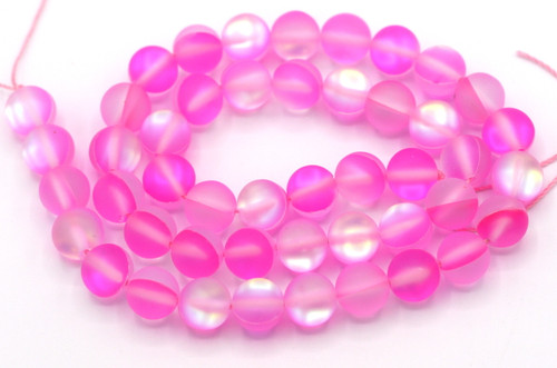 Approx. 15" Strand 8mm Manmade Moonstone Glass Beads, Matte Hot Pink