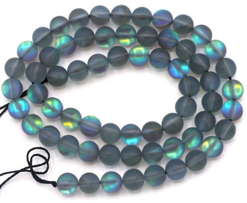 Approx. 15" Strand 6mm Manmade Moonstone Glass Beads, Matte Gray Mist