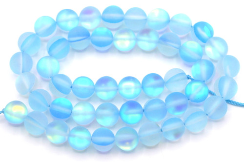 Approx. 15" Strand 8mm Manmade Moonstone Glass Beads, Matte Aqua Glow