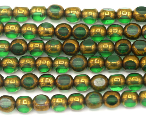 20pc 6mm Czech Table-Cut Glass Window Bead, Medium Green/Bronze