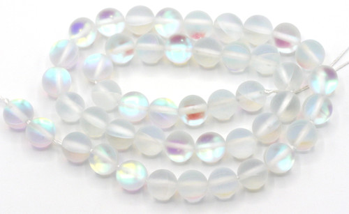 Approx. 15" Strand 8mm Manmade Moonstone Glass Beads, Matte Clear AB