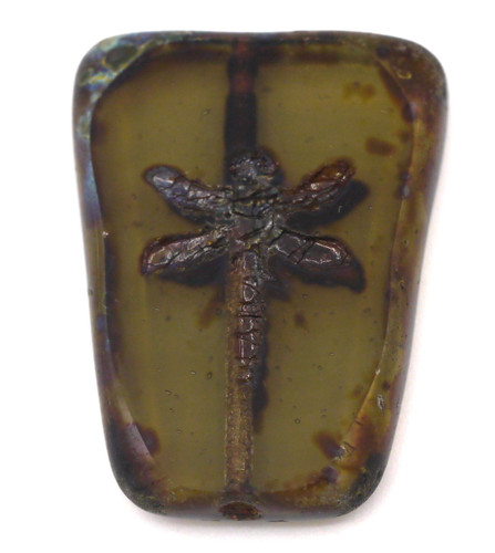 28x20mm Czech Table-Cut Glass Dragonfly Trapezoid Bead, Light Topaz Gray/Vintage Luster