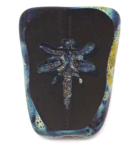 28x20mm Czech Table-Cut Glass Dragonfly Trapezoid Bead, Dark Topaz Gray/Vintage Luster