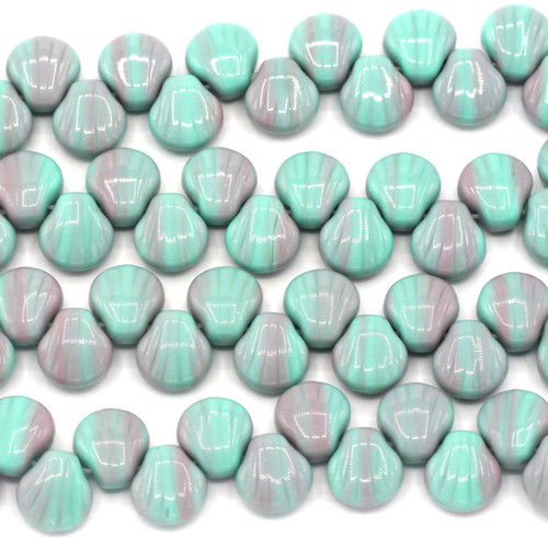 20pc Strand Czech Pressed Glass Top-Drilled Seashell Beads, Lavender/Turquoise