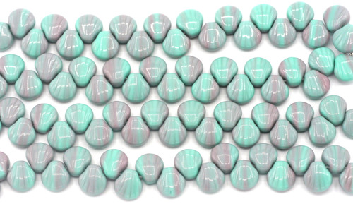 20pc Strand 9mm Czech Pressed Glass Top-Drilled Seashell Beads, Lavender/Turquoise