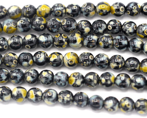 20pc Strand 6mm Czech Druk Round Beads, Jet/Travertine