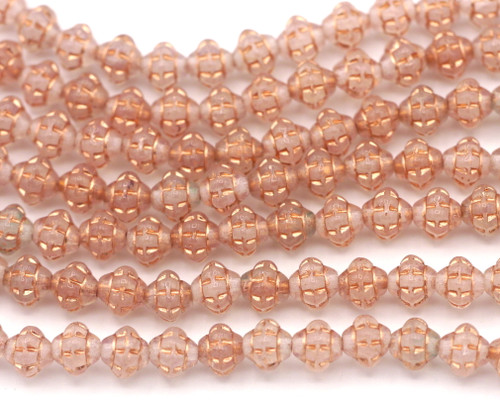 20pc 6mm Czech Pressed Glass Spacer Beads, Crystal/Copper Wash