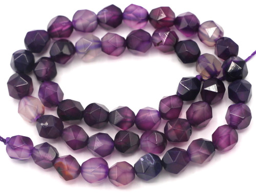 Approx. 15" Strand 8mm English Cut Faceted Agate Round Beads, Purple