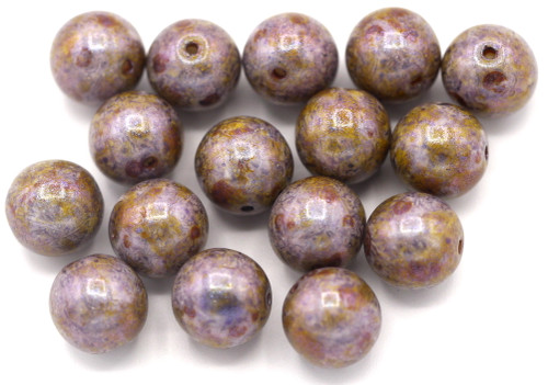 16pc 8mm Czech Pressed Glass Druk Round Beads, Alabaster/Pepper Spice