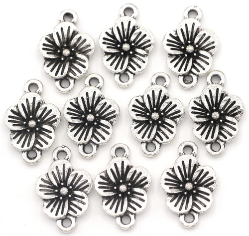 10pc 17x11mm 5-Petal Flower Link, Antique Silver