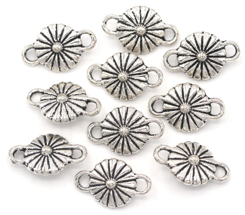 10pc 16x10mm 2-Loop Daisy Links, Antique Silver