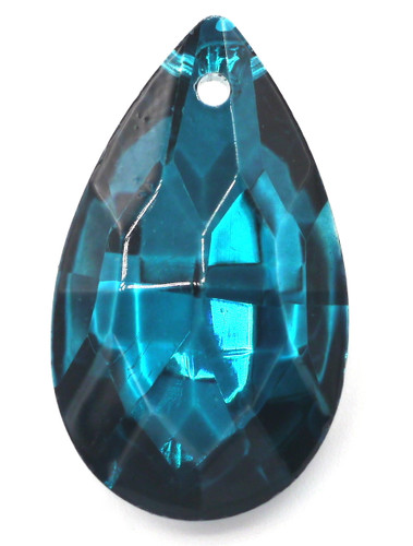 30mm Cut Glass Crystal Teardrop Pendant, Foil-Backed Deep Capri Blue