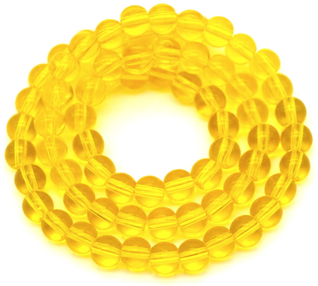 Approx. 14.5" Strand 6mm Round Glass Beads, Transparent Goldenrod