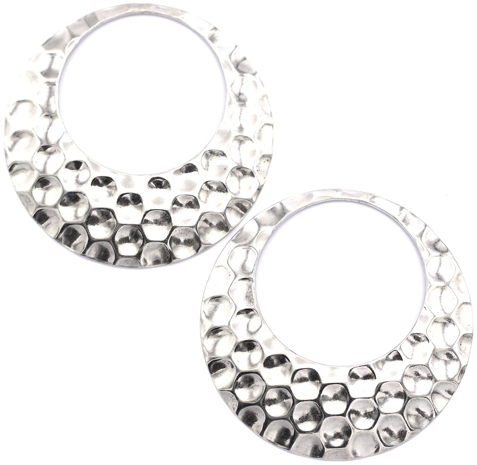 2pc 46x45mm Stainless Steel Dimpled Go-Go Pendants - Bead Box Bargains