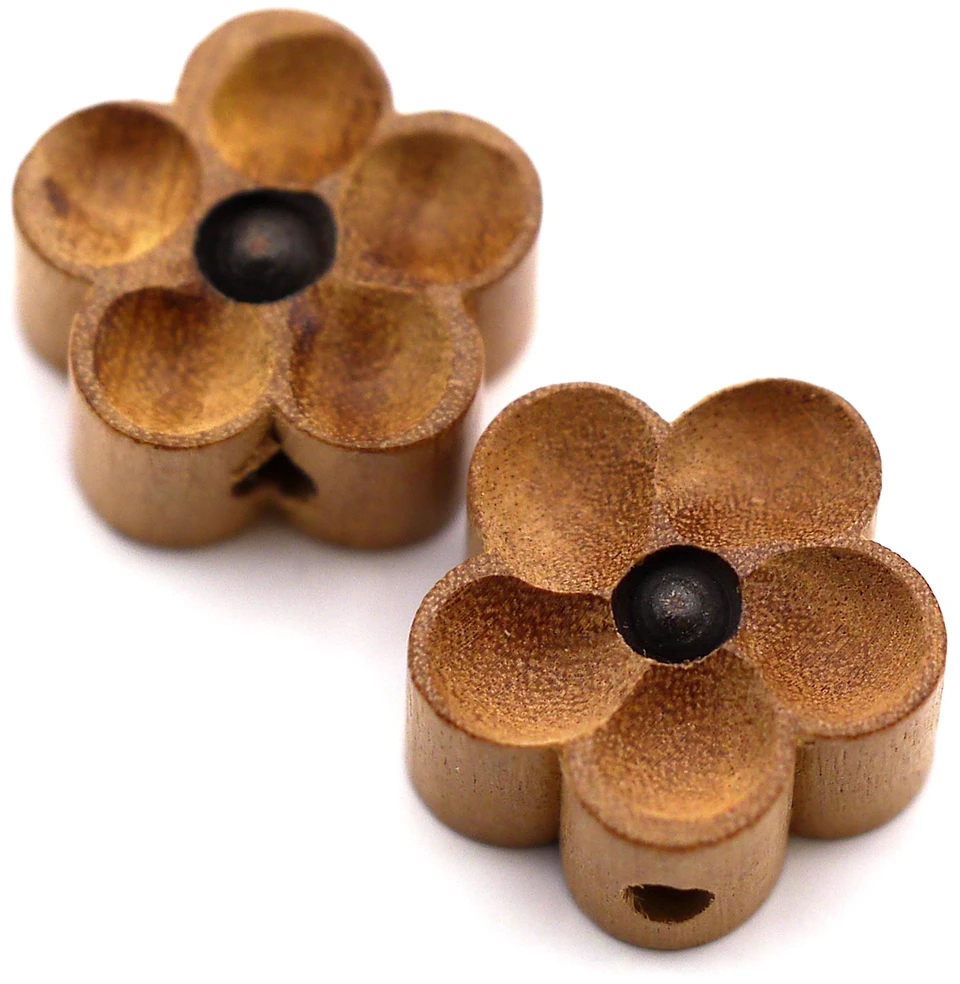 2pc Approx. 13mm Wood Carved Flower Beads - Bead Box Bargains