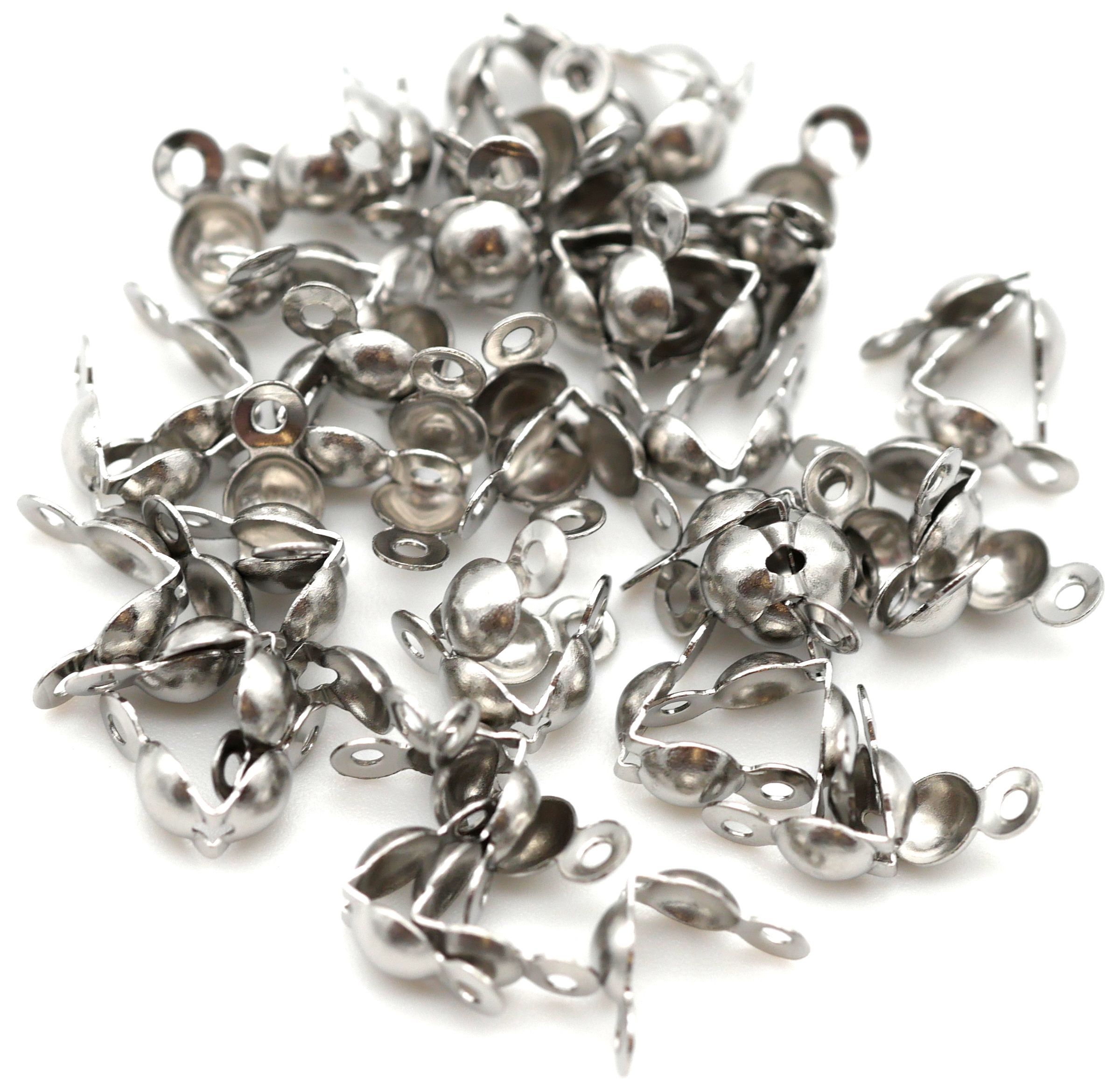40x Crimp Bead Covers with Loop Silver 4mm Clamshell Tips Calottes End Cap  Clamp