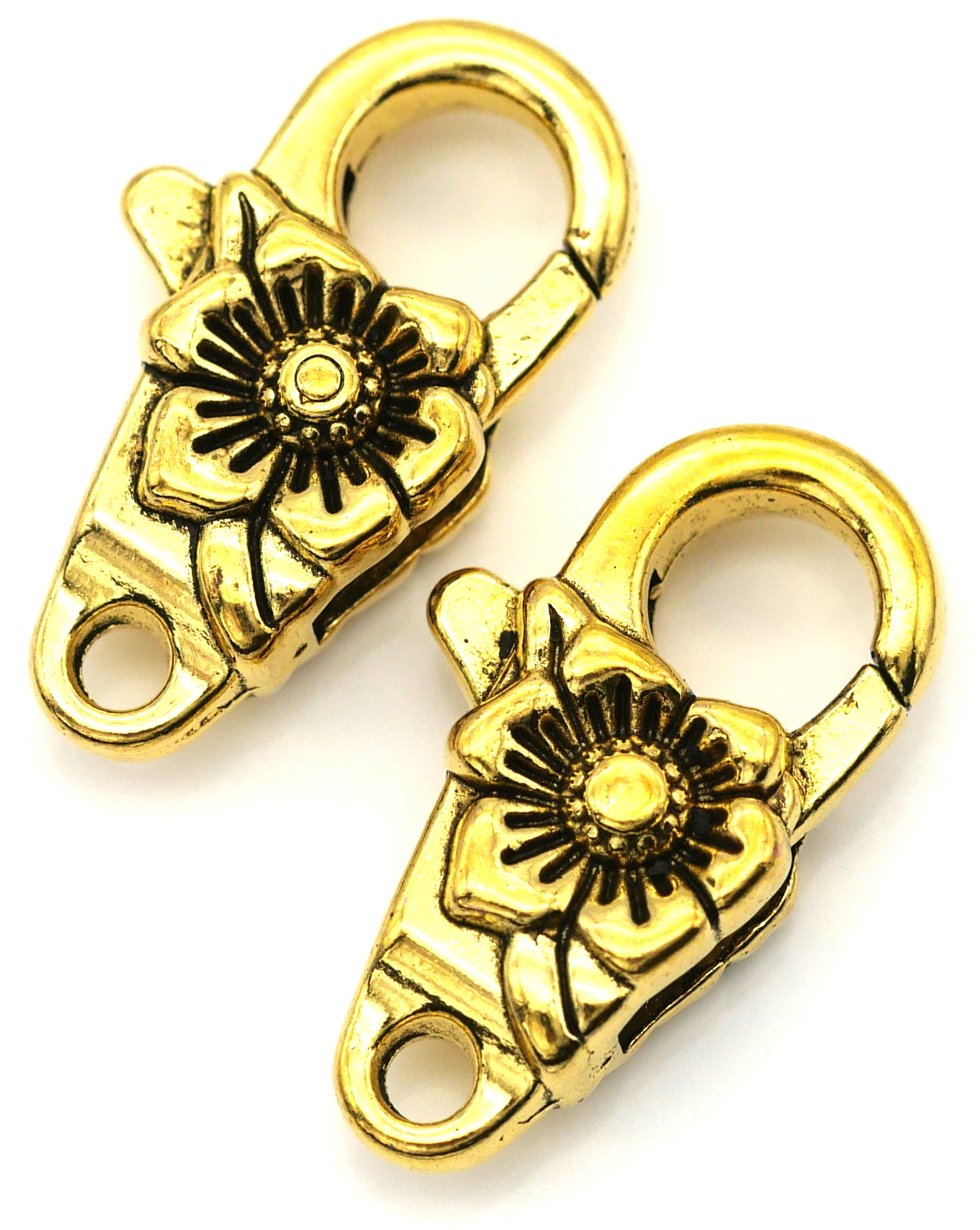 アクセサリー Kisaragi 2pc 24x13mm Jumbo Flower-Detail Lobster Claw Clasp, Antique Gold