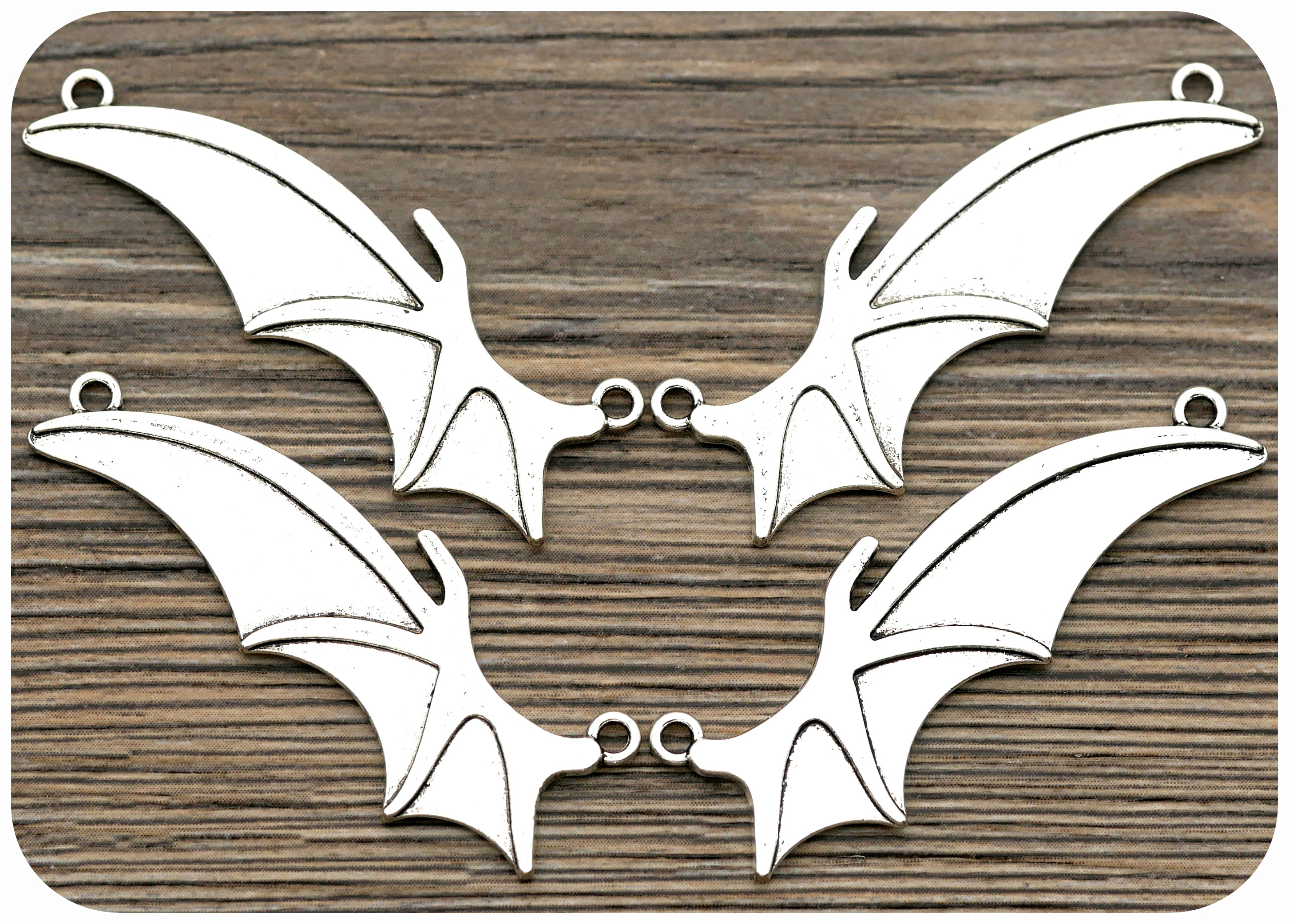 4pc 49x17mm Bat Wing Links, Antique Silver - Bead Box Bargains