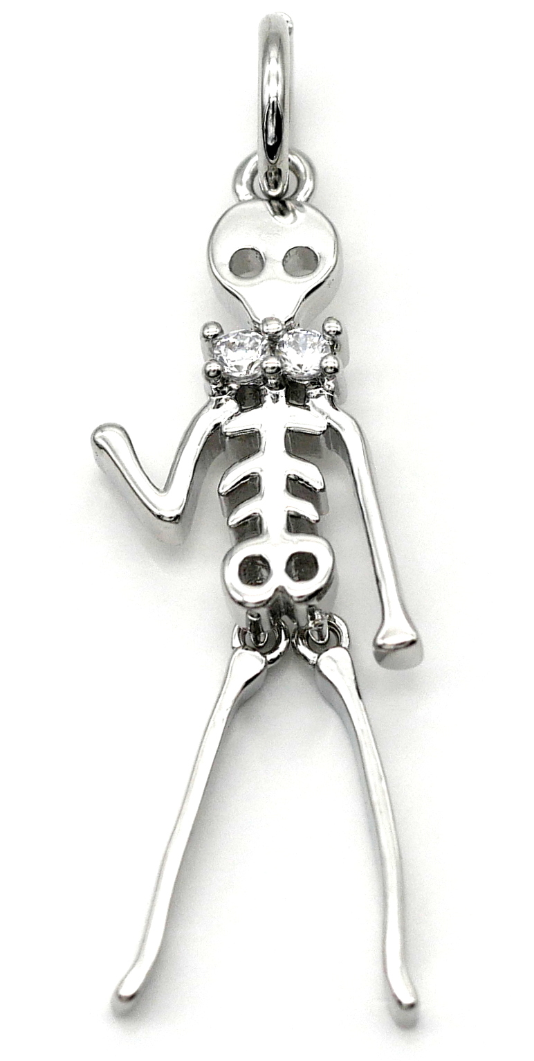 24x9mm Platinum-Plated Brass Skeleton Charm w/Cubic Zirconia